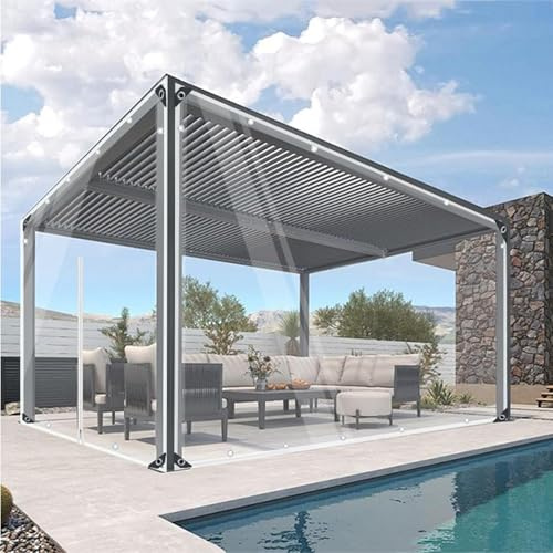 Transparent Plastik Gewebeplane wasserdichte Seitenteile 0,35mm dick PVC Trennvorhang für Terrassenüberdachung Veranden Pavillon Balkon Vinyl Abdeckplane (1 x 2m)