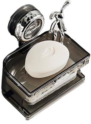 yakermur Shower Soap Dish, Sponge and Soap Holder Double Compartment Automatic Drainage Bath Holder for Washbasin Bathtub Kitchen Bathroom