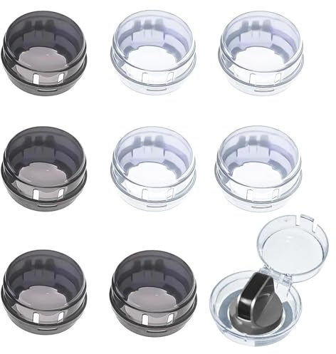 8 Stück Herdknopf Kindersicherung, Ø6cm Schutzabdeckung | Ø6cm x 4cm, PP bis 120°C, klebend, 4 transparent und 4 schwarz, für Herd, Backofen, Gasherd und Waschmaschine