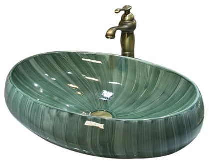 CYQQRDZSW Vasque Salle de Bain avec Robinet et Accessoires de Vidange, Vasque a Poser D'extérieur en Céramique sur Plan, Lavabo pour Toilettes/salles de Bain D'invités(Large)
