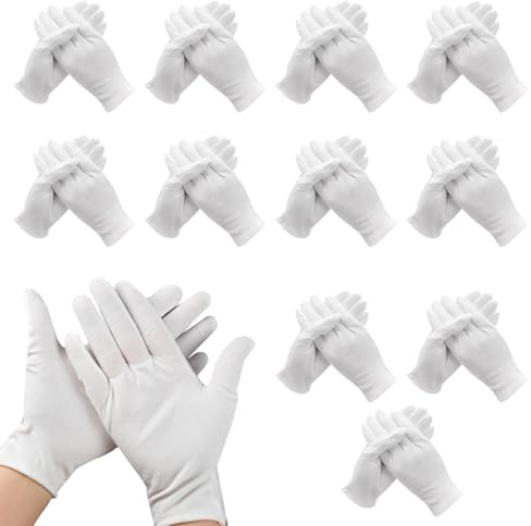 Xynovate 12 Pares de Guantes de Algodón Blancos, Guantes Hidratantes Manos Trabajo Reutilizable para Inspección de Joyas, Hidratación y Reparación