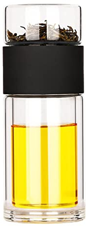 Infuseur à thé portable double verre bouteille d'eau avec filtre noir 360 ml