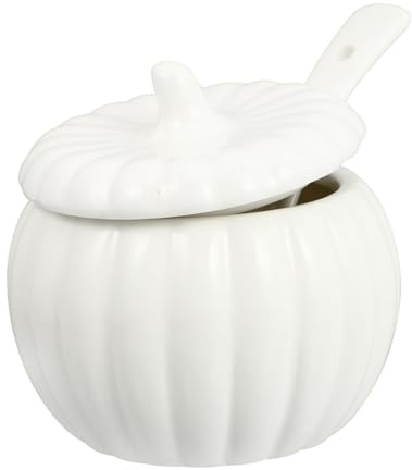 EPIGEIST Olla de Cerámica Blanca con Tapa y Cuchara Cazuela Creativa Forma de Calabaza Recipiente para Sopa y Guisos para Persona el Hogar