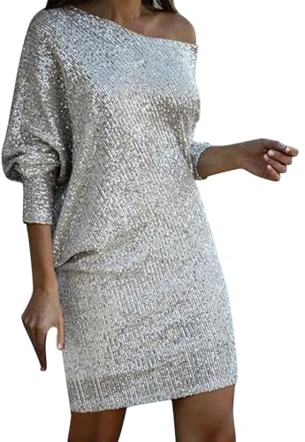 Robe de Cocktail mi-Longue pour Femme en Velours Moulant asymétrique à épaule Unique plissée élégante sans Manches avec Fente latérale (Silver, M)