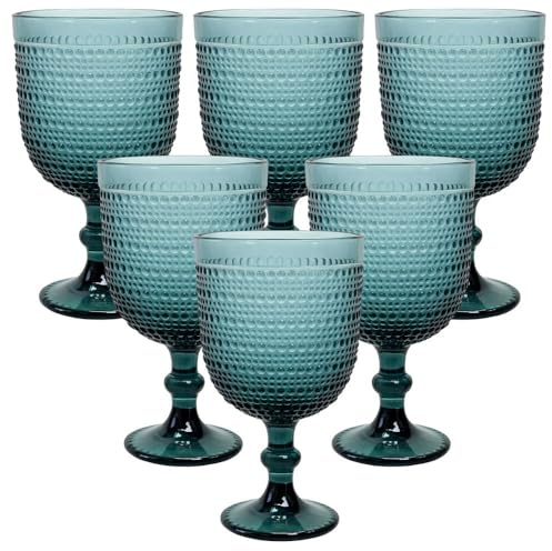 cecaro group – Set 6 Calici da Vino in Pasta di Vetro Colorata (350 ml) (Azzurro)