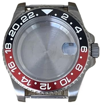 NLNKDTDPAK 40 MM Retro klockfodral Titanfodral med safirförstoringsglas Konverteringsklockatillbehör Passar for NH34/NH35/NH36 rörelse(Black red)