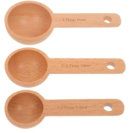 TOVINANNA Lot de 3 Cuillères Doseuses en Bois de Hêtre 7,5 Ml 10 Ml 15 Ml pour Grains de Café, Poudre, Épices, Ustensiles en Bois Cuisine Pratiques et Précises