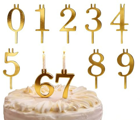 0-9 Number Cake Topper, Birthday Cake Toppers, Stainless Steel Number Candle Holders Birthday Party Decorations