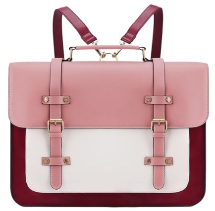 Kompatibel for Damen 15,6 Zoll Kunstleder Laptop Aktentasche Messenger Satchel Fashion Rucksack(Pink)