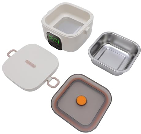 Cuifati Boîte à Déjeuner Chauffante électrique Rechargeable – Minuterie Alimentaire Portable sans Fil Alimentée par Batterie pour Garder les Repas Chauds, Récipient Chauffant pour les