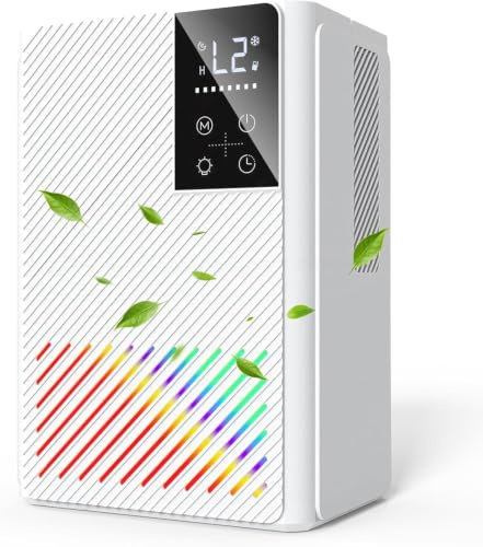 Deshumidificador 2500ML, Deshumidificadores de Humedad con Pantalla LED y Luces de 7 Colores, Apagado y Descongelación Automático, Temporizador, Deshumidificador Silencioso para Baño, Dormitorio