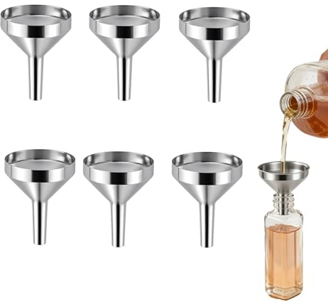 6PCS Small Funnels,Silver Stainless Steel Mini Hip Flask Funnels for Filling Bottles or Containers,Funnel Set Precise Metal Liquid Transfer Tools for Essential Oils,Perfume and DIY Craft Projects