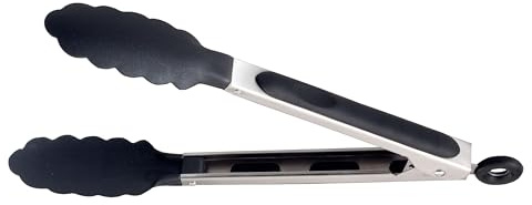 ELO 40501 Zipp Zapp Kochzange, 27 cm, Servierzange universell einsatzbar, hitzebeständiges Nylon, satiniert, Silber / Schwarz