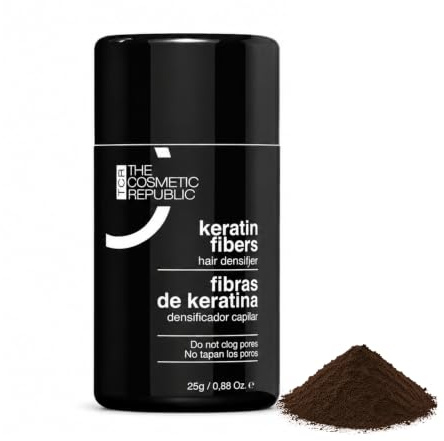 THE COSMETIC REPUBLIC - Fibras Capilares de Keratina - Retocador de Canas y Raíces con Microfibras Capilares - Tapa Canas para Mujer y Hombre (Marrón Oscuro, 25 gr)