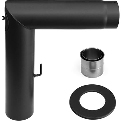raik Rauchrohr/Ofenrohr-Set 120 mm Durchmesser inkl. Rohrbogen 90° 2-teilig Wandrosette Doppelwandfutter Zugregulierung Schwarz SH058-120-sw