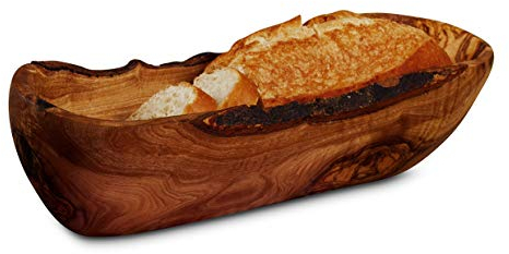 das Olivenholzbrett® Bol étroit typique pour baguette et pain tranché, bol à baguette en bois d'olivier, bol à pain en bois, 35 cm