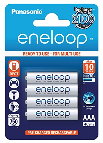 Panasonic Eneloop Blister con 4 Batterie Ministilo AAA Ricaricabili, Argento