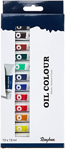 Rayher 38918000 set d'artiste peinture à l huile kit de peinture 12 couleurs 2,6 cm x 1,05 cm x 0,21 cm matériel de peinture idéal pour les activités d arts créatifs