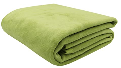 ZOLLNER Kuscheldecke flauschig in 150x200 cm - weiche und langlebige Sofadecke in hellgrün - waschbar bis 40°C - Mischgewebe - mit elegantem Einfassband - Hotelqualität - Oeko Tex® Zertifiziert