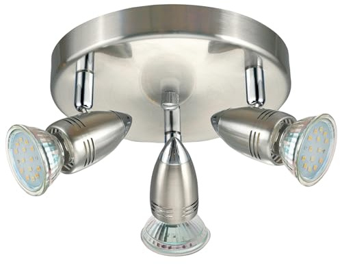 EGLO LED Deckenlampe Magnum LED, 3 flammige Deckenleuchte | Deckenstrahler aus Metall, Wohnzimmerlampe in Nickel-Matt, Chrom, Spots inkl. GU10 Leuchtmittel, warmweiß, Ø 18 cm