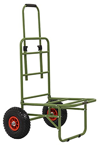 Oxbridge Folding Pike Carp Fishing Trolley Heavy Duty Seat Box Barrow, Green
