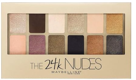 Maybelline The 24 Karat Nudes Palette, Lidschattenpalette, 12 perfekt aufeinander abgestimmte Farbnuancen, mit metallischem Schimmer, für vielseitige Looks