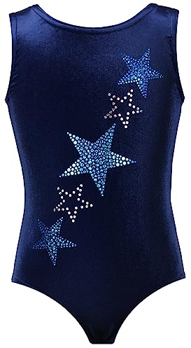 GymStern Mädchen Gymnastikanzug Sterne – KURZARM Turnanzug aus Samt mit Glitzerplättchen & Rundhalsausschnitt – Made in Germany