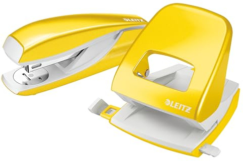 Leitz NeXXt Locher und Heftgerät Set für bis zu 30 Blatt, Inkl. Heftklammern, Gelb, WOW, 50951016