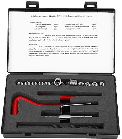 Gewindereparatursatz M9x1,25mm, 20-teilig, Edelstahl, Metrisch, mit Spiralbohrer, Inbusschlüssel und 15 Reparatureinsätzen für Auto Reparatur