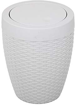 Addis 518367 Faux Rattan Round Swing Lid Bathroom Bin, Light Grey, 5 Litre