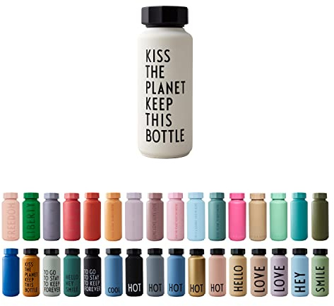 Design Letters insulated stainless steel water bottle | 500 ml | Double Walled vacuum flask for hot and cold water | Thermos flask for travel and gym | BPA and BPS-free | White water bottle