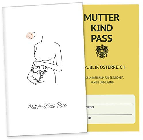 OLGS 3-teilige Mutter-Kind-Passhülle Österreich Modern Lineart | Schwangerschaft Geschenkidee | Schutzhülle für den Muki-Pass mit Fach für Ultraschallbilder (MuKiPass ohne Personalisierung, Joy)
