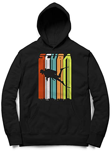 Monkey Print Herren Hoodie Kapuzenpullover Scuba Retro Taucher Unterwasser Sport, Farbe:Schwarz, Größe:XXL