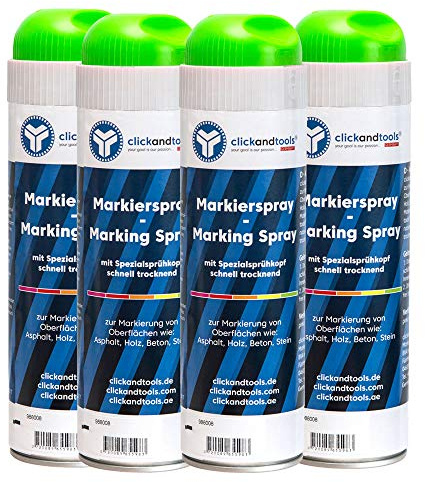 clickandtools Markierungsspray leucht grün 4er Pack mit Spezialsprühkopf, schnell trocknend