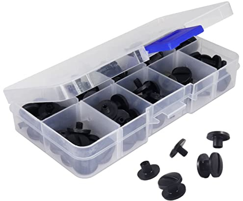KS24 Products Kunststoff-Buchschrauben Sortimentsbox schwarz | Beidseitig geschlitzt, je 10 Stück in 5 Größen für Speisekarten, Broschüren und Mappen