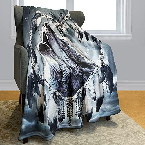 Violetpos 150 x 200 cm Flanell Decke Weich Fleecedecke Kuscheldecken SanftBettüberwurf Wolf Seele Herzförmiger Traumfänger