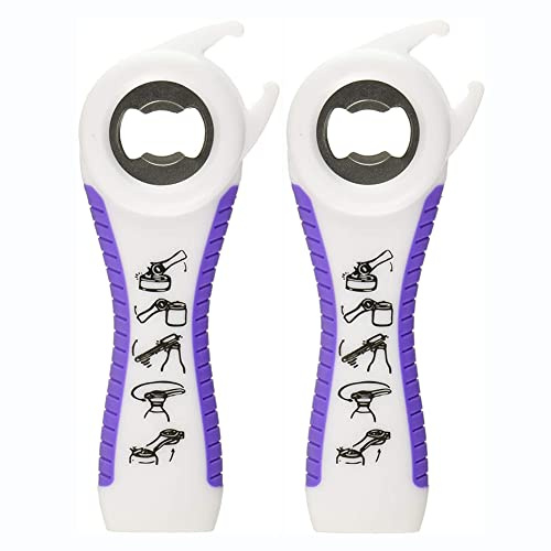 2 pack 5-in-1 Multi Function Plastic Grip Bottle Opener- Easily Opens Twist Caps, Bottle Caps, Canning Lids and Can Tabs (White)
