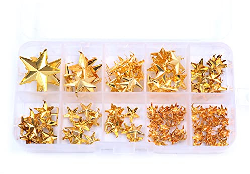 Tiardey 150 Piezas Nailhead Star Studs Remaches Punk de Metal prensado a Mano para artesanía en Cuero,gótico y Accesorios,cinturón,Ropa de Dise?Ador y decoración de Bricolaje - Oro
