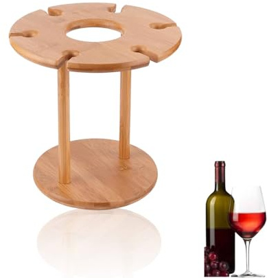 HERCHR Portabicchieri da vino, stendibiancheria in legno per bicchieri da vino e portabottiglie contiene una bottiglia e 6 bicchieri per il bancone del bar di casa