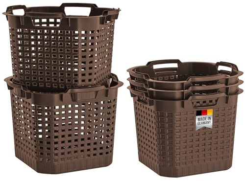 Erntekorb 25 Liter 5er Set Kartoffelkorb Braun Lebensmittelecht Gartenkorb | BURI Drehstapelkorb aus HDPE-Kunststoff als robuster Obst-, Gemüse- und Vorratskorb für Haushalt, Garten und Lagerung
