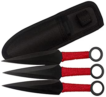 BSH Adventure Wurfmesser Set mit Holster aus Cordura - 3 Stück - Full Tang Glatter Klinge - Edelstahl 420 - Messergewicht 40 g - Gesamtlänge 17 cm