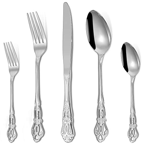 20-teiliges Besteck Set für 4 Personen - Luxus Palaststil aus Edelstahl, Hochglanzpoliert, Spülmaschinenfest - Messer, Gabel, Löffel für Hochzeitsfest, Bankett, Geschenk