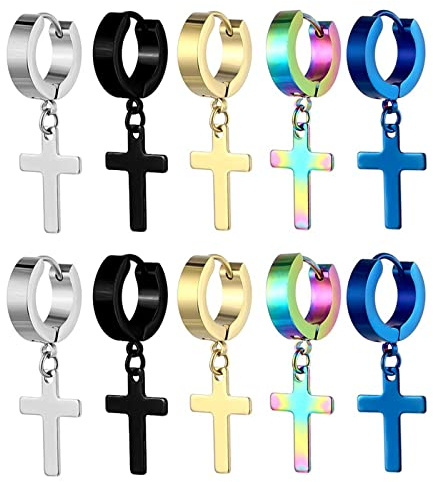 Oneroomone 10 Pezzi Orecchini a Croce in Acciaio Inossidabile - Per Donna, Uomo, Unisex - Ipoallergenico