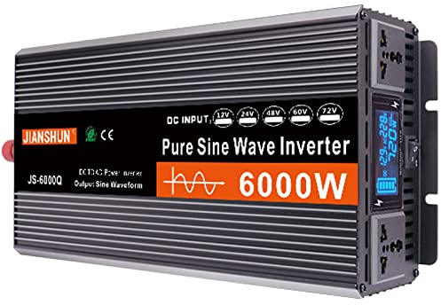 Inversor 3000W 4000W 5000W 6000W Inversor Onda Pura 12V/24V/48V/60V DC to 220V AC para camion Transformador con convertidor energia para Placa Solar,6000W-24V