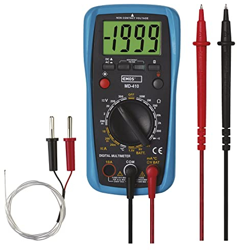 EMOS Digital-Multimeter CATIII 300V mit Meßspitzen, 2000 Counts AC/DC Spannungsprüfer, AC/DC-Strom-Messgerät und Batterietester, Memory-Funktion, prüft Kontinuität, Widerstand, Dioden, inkl. Batterie