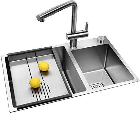 Évier de Cuisine Plat à cuve Unique Lavabo en Acier Inoxydable de 60 cm Évier à Double cuve Évier de Cuisine pour Laver la Vaisselle Évier avec Siphon de Descente (Color : Silver, Size : 60