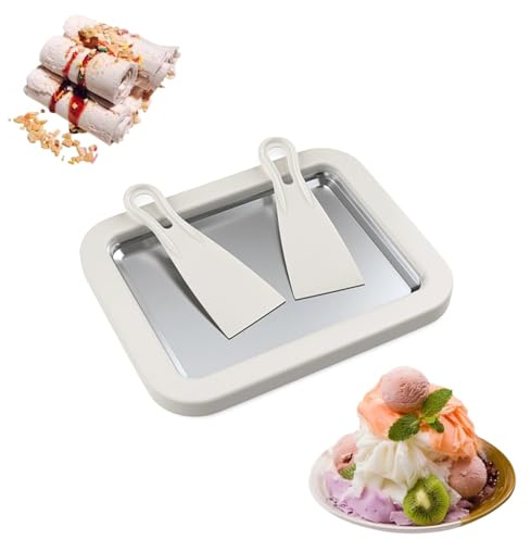puseky - Máquina para hacer rollos de helado, sartén con 2 raspadores, placa fría rectangular instantánea para hacer helado casero, crema enrollada, yogur congelado, gelatina