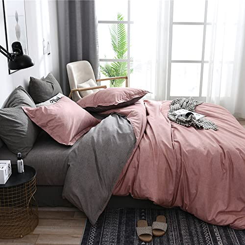 AShanlan Bettwäsche Set 155x220 Altrosa Grau Unifarben Wendebettwäsche 100% Weiche Angenehme Mikrofaser - 1 Bettbezug 155 x 220 cm + Kissenbezüge 80 x 80 Reißverschluss Rosa Grau