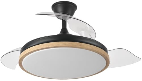 FABRILAMP Ventola DC Evros 72W Nero/Faggio 3 Pale orientabili
