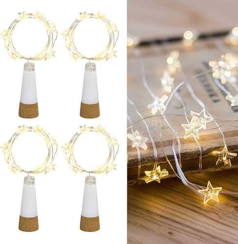 Esoes LED Flaschenlichter, USB betrieben Wiederaufladbar, 2 m 20 LED Lichterkette Sternenhimmel Zum DIY Weihnachten Halloween Partys Hochzeit Geburtstag (Sterne - 4pcs)